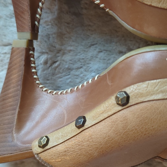 Cole Haan Kenna Leather Light Brown Tan Studded Heeled Clogs Mules Size 10 - Picture 8 of 9